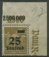 Deutsches Reich 1923 Mit Aufdruck Plattendruck 283 P OR Ecke Ob. Re. Postfrisch - Ongebruikt