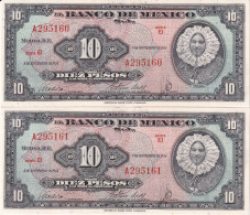 PAREJA CORRELATIVA DE MEXICO DE 10 PESOS DEL AÑO 1954 EN CALIDAD EBC (XF) (BANKNOTE) - Mexiko