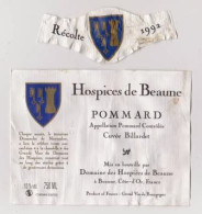 Etiquette Et Millésime HOSPICES DE BEAUNE " POMMARD 1992 - Cuvée Billardet " (2851)_ev462 - Bourgogne