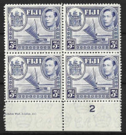 FIJI....KING GEORGE VI..(1936-52..)....3d X PLATE 2, BLOCK OF 4...2 X MH...2 X MNH.... - Fidschi-Inseln (...-1970)