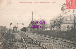 62 Aubigny En Artois La Gare Avec Train Vue Prise Du Passage à Niveau CPA Locomotive Cachet 1907 - Aubigny En Artois