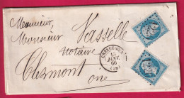 N°22 X2 GC 1226 CREVECOEUR OISE POUR CLERMONT DE L'OISE 1866 LETTRE - 1849-1876: Période Classique