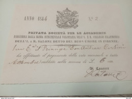 1844 FIRENZE PRIVATA SOCIETA' PER LE ACCADEMIE ESEGUIBILI DALLA BANDA STRUMENTALE COLLEGIO FILARMONICO - Documentos Históricos