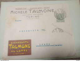 1917  LETTERA INTESTATA FABBRICHE DI CIOCCOLATO E CACAO TALMONE CON ANNULLO TORINO - Storia Postale