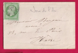 N°20 CAD TYPE 15 LA HAVRE SEINE INFERIEURE DU 1ER JANVIER 186? POUR LE HAVRE JOUR DE L'AN LETTRE LOCALE LETTRE - 1849-1876: Période Classique