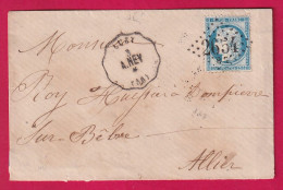 N°60 CONVOYEUR STATION LUZY NIEVRE GC 2654 BG NEVERS GARE POUR DOMPIERRE ALLIER LETTRE - 1849-1876: Classic Period