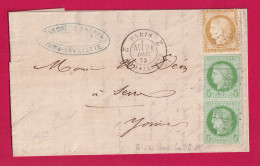 N°53 59 GC 6123 PARIS 2 LA VILETTE 2 POUR SENS YONNE LETTRE - 1849-1876: Classic Period