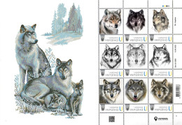 Ukraine 2024, Fauna, Wolves, Art, Sheetlet Of 9v - Ukraine