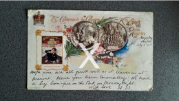 TO COMMEMORATE THE CORONATION KING EDWARD VII & QUEEN ALEXANDRA 1902 OLD COLOUR POSTCARD ROYALTY ROYAL BIRDS CUSTARD - Familles Royales