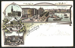 Lithographie Hamburg-Neustadt, Restaurant Alsterpavillon, Kunsthalle, Alter Jungfernstieg Mit Dampfer  - Mitte