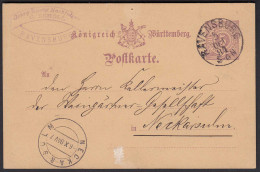 Württemberg - 5 Pfennig Ganzsachen-Karte Ravensburg Nach Neckarsulm 1884  - Otros & Sin Clasificación