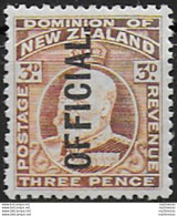 1910 New Zealand OFFICIAL 3d. Chestnut MH SG. N. O74 - Andere & Zonder Classificatie