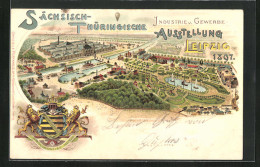 Lithographie Leipzig, Sächs.-Thür. Industrie- Und Gewerbe-Ausstellung 1897, Wappen Providentiae Memor, Messeplatz  - Expositions