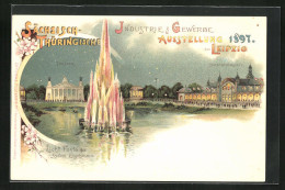 Lithographie Leipzig, Sächs.-Thür. Industrie- Und Gewerbe-Ausstellung 1897, Theater, Lichtfontaine, Hauptrestaurant  - Expositions