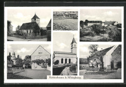 AK Rottenbauer B. Würzburg, Häuser Und Kirche Des Dorfes Mit Kleinem Denkmal  - Wuerzburg