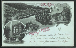 Mondschein-Lithographie Giesshübl-Sauerbrunn, Trinkhalle, Villa Mattoni, Hotel Heinrichshof  - Czech Republic