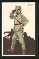 Künstler-AK Sign. Emil Huber: Schweizer Felduniform, 11. Infanterie-Mitrailleur, Korporal  - Autres & Non Classés