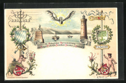 Lithographie Lindau / Bodensee, Hafeneinfahrt Mit Leuchtturm, 5. Deligierten Versammlung Bayer. Verkehrsbeamtenverein  - Lindau A. Bodensee