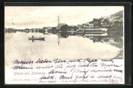 AK Schliersee, Teilansicht Mit Kirche Und Boot  - Schliersee