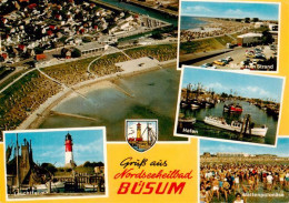 73906523 Buesum Nordseebad Fliegeraufnahme Strand Leuchtturm Hafen Wattenpolonai - Buesum
