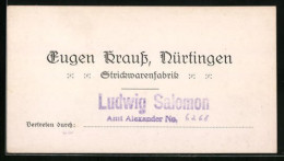 Vertreterkarte Nürtingen, Strickwarenfabrik Eugen Krauss  - Non Classés