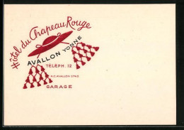 Carte De Représentant Avallon, Hotel Du Chapeau Rouge  - Sin Clasificación