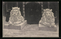 AK Löwenstatuen Am Eingang, Eisplastik  - Skulpturen