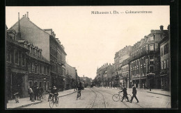 CPA Mülhausen, Radfahrer Auf Der Colmarerstrasse  - Colmar