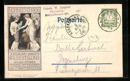 Künstler-AK Nürnberg, Jubiläums-Landes-Ausstellung 1906, Frauen Mit Zahnrad, Wappen Und Einem Löwen  - Ausstellungen