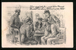 Künstler-AK Sign. Schildt: Männer Mit Soldaten Am Tisch, Das Gewehr Im Mittelpunkt  - War 1914-18