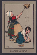 Ansichtskarte Künstlerkarte Sign. Ethel Parkinson Kinder Putzen Putztag Cleaning - Grupo De Niños Y Familias