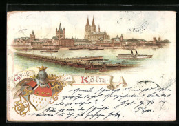 Lithographie Köln, Uferpartie Mit Kirche, Wappen  - Koeln