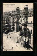 CPA Alger, La Cathedrale Et La Rue De La Lyr, Tramway  - Alger