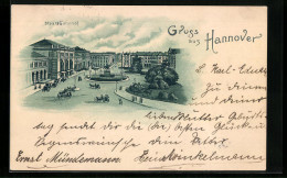 Lithographie Hannover, Staatsbahnhof Mit Vorplatz  - Hannover