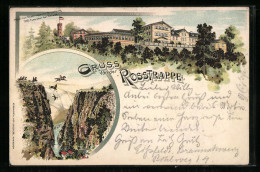 Lithographie Thale, Hotel Zur Rosstrappe Mit Winzenburg, Rosstrappfelsen  - Thale