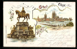Lithographie Köln, Uferpartie Mit Dom, Kaiser-Wilhelm-Denkmal  - Koeln