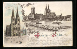 Lithographie Köln A. Rh., Uferpartie Mit Kölner Dom Und Brücke  - Koeln