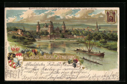 Präge-Künstler-AK Aschaffenburg, Uferpartie Mit Schloss, Wappen  - Aschaffenburg