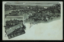Mondschein-Lithographie Passau, Teilansicht, Ansicht Von Der Donaubrücke, Innstadt  - Passau