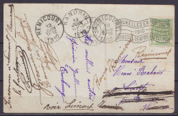 CP Fantaisie Affr. N°83 Flam. "LIEGE /10.VI 1910/ BRUXELLES-EXPOSITION 1910" Pour LIMONT Réexpédiée à TAVIER (càd NANDRI - 1893-1907 Wappen