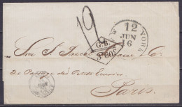 Cuba - LSC (sans Contenu) De HABANA (La Havane) 11 Juin 1870 Pour PARIS - Port "12" Au Tampon Càd Transit NEW YORK /JUN  - Vorphilatelie