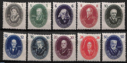 Germany, DDR 1950 Famous Persons 10v, Unused (hinged), History - Science - Nobel Prize Winners - Computers & IT - Phys.. - Ongebruikt