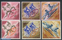 Guinea, Republic 1964 Olympic Games 6v (3v Red, 3v Orange Overprints), Mint NH, Sport - Athletics - Cycling - Kayaks &.. - Leichtathletik