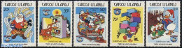 Turks And Caicos Islands 1984 Christmas, Disney 5v, Mint NH, Religion - Transport - Christmas - Railways - Art - Disney - Navidad