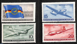 Germany, DDR 1956 Lufthansa 4v, Unused (hinged), History - Transport - Flags - Aircraft & Aviation - Nuevos