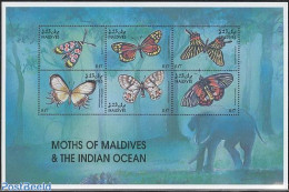 Maldives 2001 Moth 6v M/s, Zygaena Occitanica, Mint NH, Nature - Butterflies - Maldivas (1965-...)