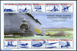 Guyana 1991 Pearl Harbour 10v M/s, Mint NH, History - Transport - World War II - Aircraft & Aviation - Ships And Boats - 2. Weltkrieg