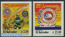 El Salvador 2000 Fire Corps 2v, Mint NH, Transport - Automobiles - Fire Fighters & Prevention - Cars