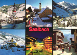 SAALBACH, SALZBURG, MULTIPLE VIEWS, ARCHITECTURE, CABLE CAR, CHURCH, TOWER, SKI RESORT, MOUNTAIN, CAR, AUSTRIA, POSTCARD - Saalbach