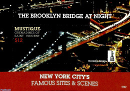 Saint Vincent & The Grenadines 2016 Mustique, The Brooklyn Bridge At Night S/s, Mint NH, Philately - Art - Bridges And.. - Brücken
